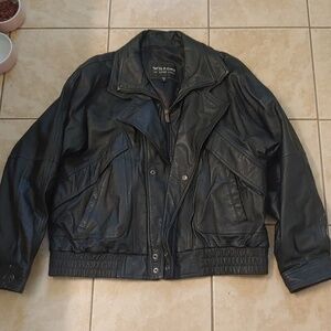 Vintage Wilsons Leather Black Moto Bomber Jacket Men's Size XL